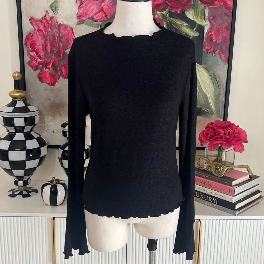 Jessica Simpson Savana Sparkle Mock Neck Long Sleeve Blouse Black Small NWT